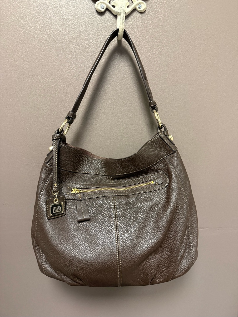 Liz Claiborne Dark Brown Pebbled Leather Hobo Bag